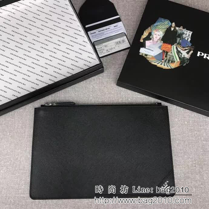 PRADA普拉達 官網同步 專櫃最新款式 頂級原單十字紋牛皮 男士手包 2NG005 DD1153